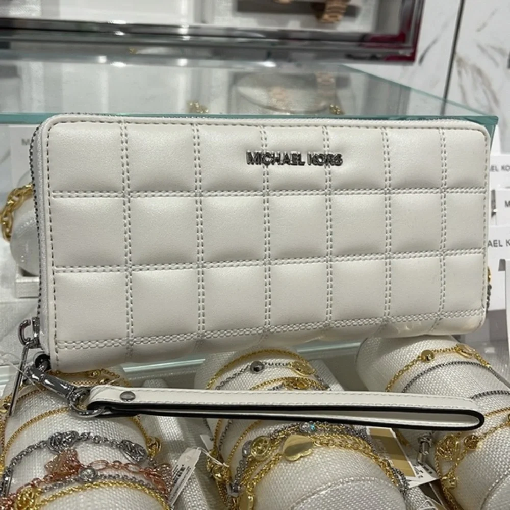 MICHAEL KORS JST Continental Wristlet Phone Case Wallet Optic White NWT